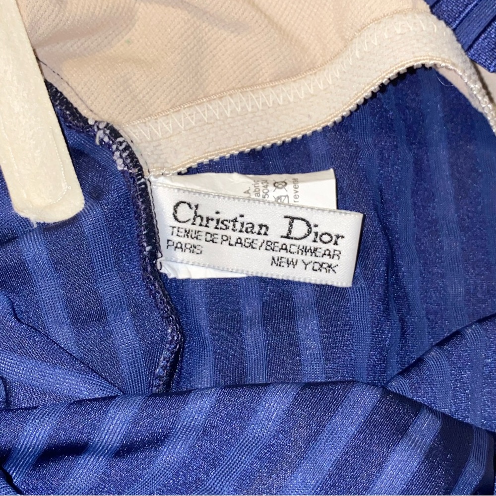 AUTH VTG Christian Dior Monogram Logo Ribbed Halter Strapless One Piece Swimsuit - Picture 9 of 16